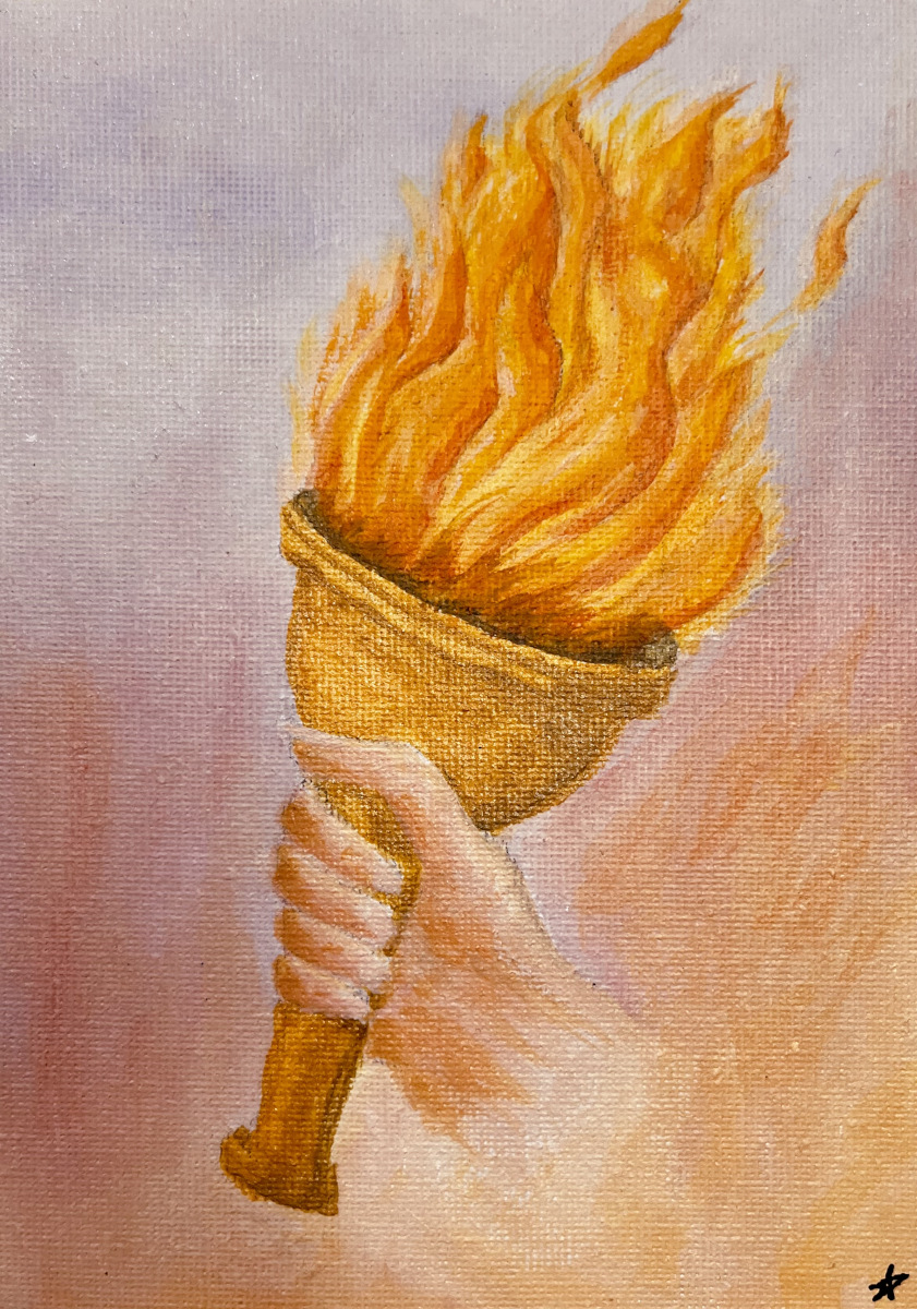 A golden pyre carrying fire.
