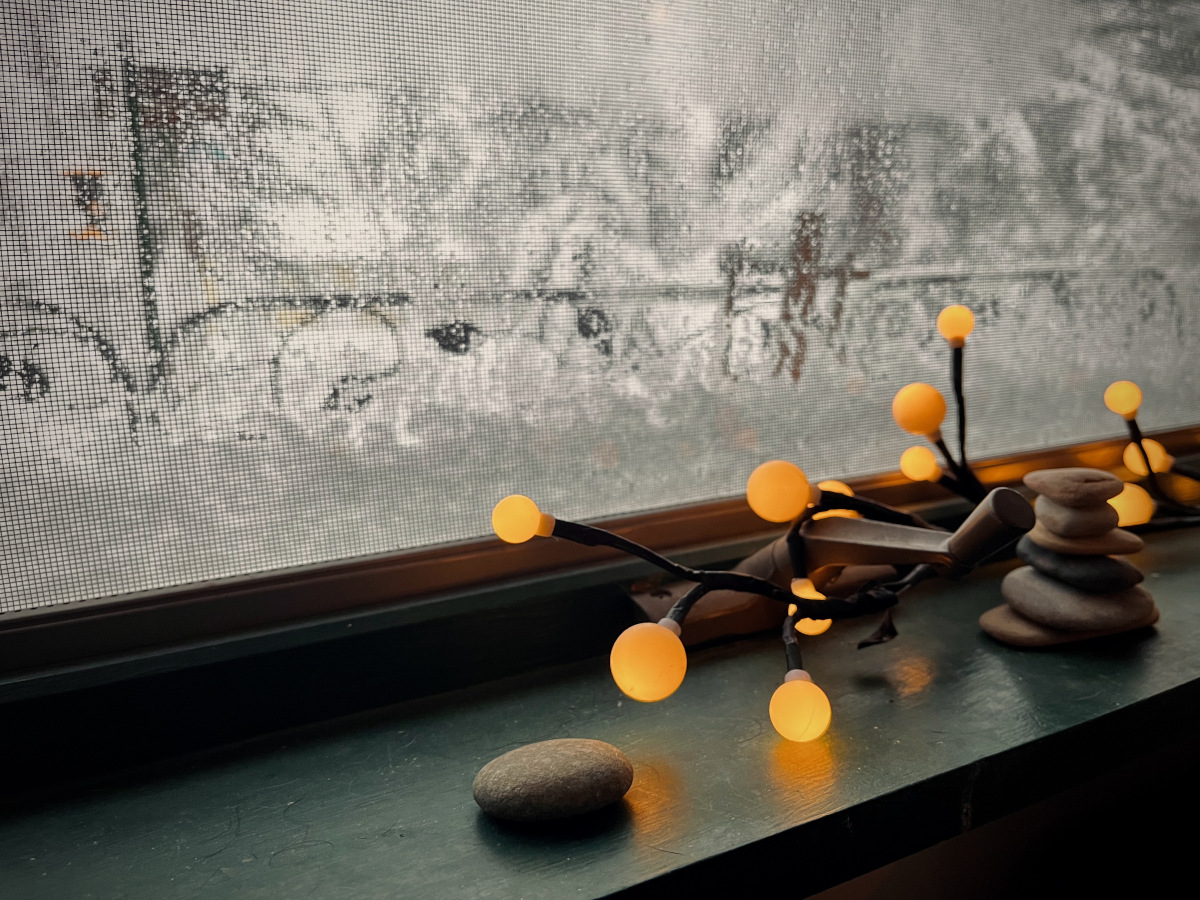 River stones by the window.